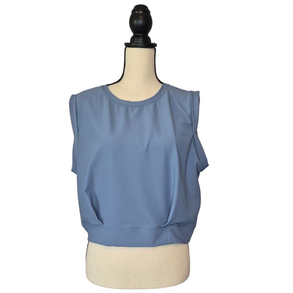 Halara Patitoff Blue Cropped Yoga Tank Top Pleated Muscle Sleeveless Shirt Sz XL